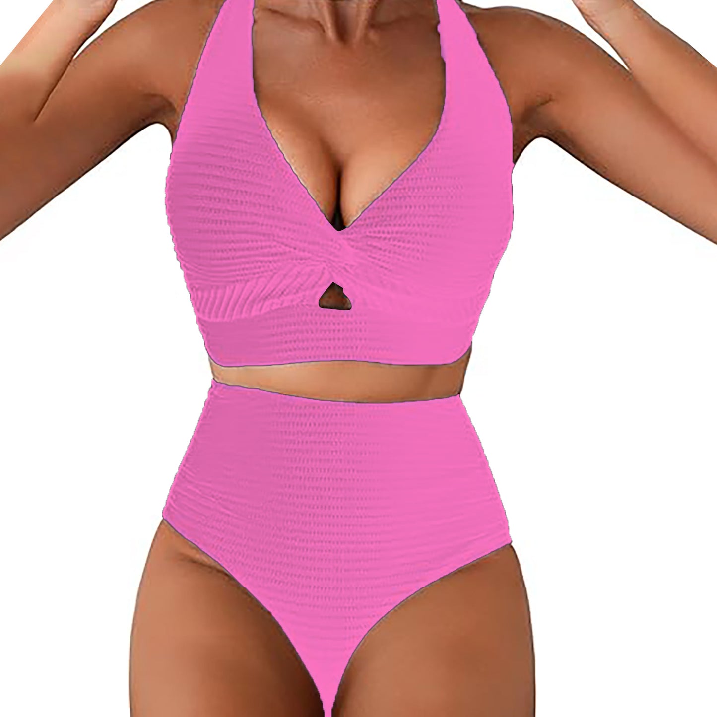 Women's Solid Color Rib Fabric Swimsuit Suit