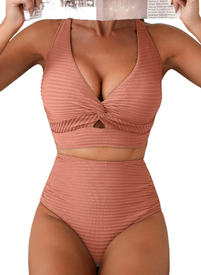 Women's Solid Color Rib Fabric Swimsuit Suit