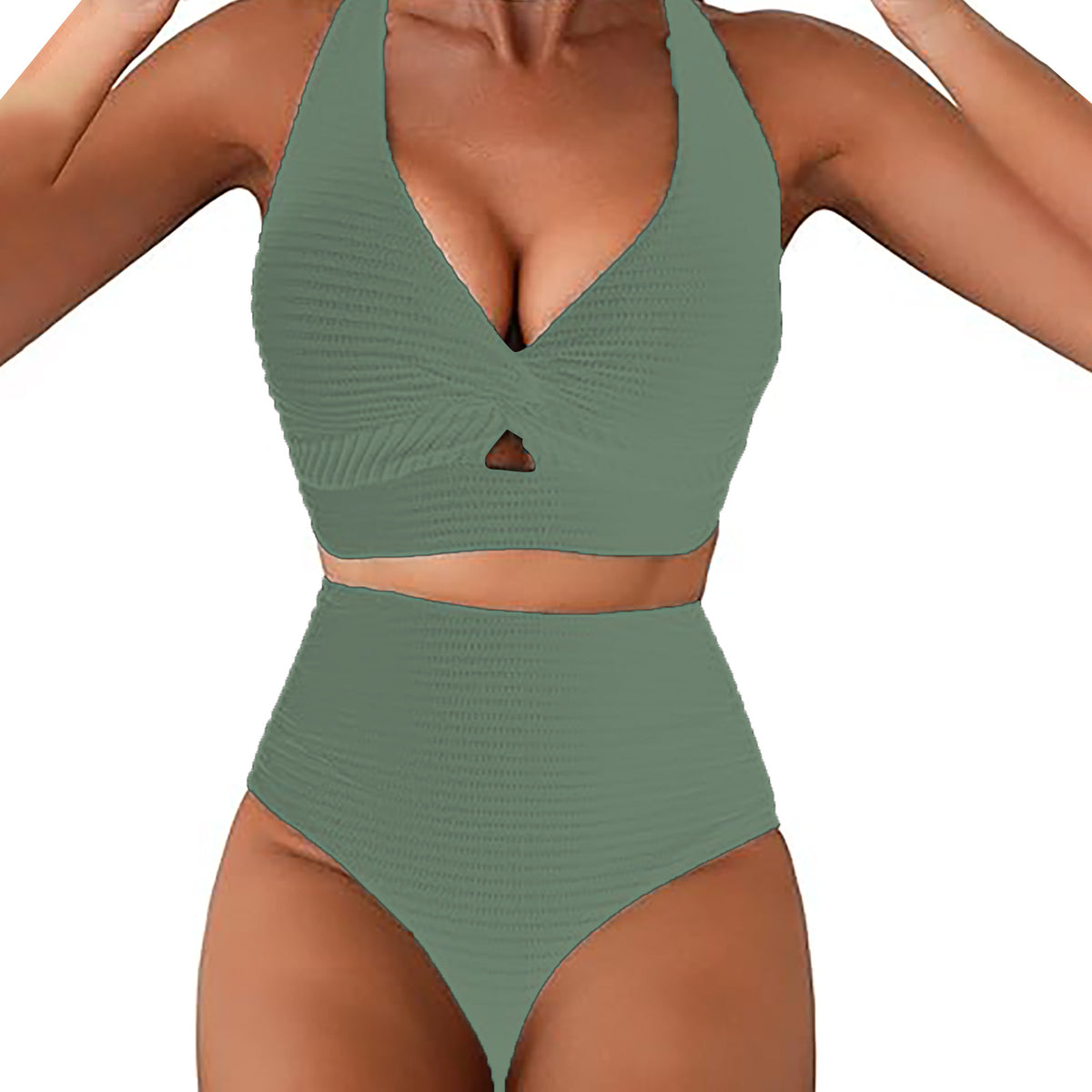 Women's Solid Color Rib Fabric Swimsuit Suit