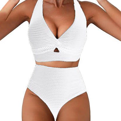 Women's Solid Color Rib Fabric Swimsuit Suit