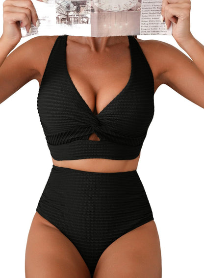 Women's Solid Color Rib Fabric Swimsuit Suit